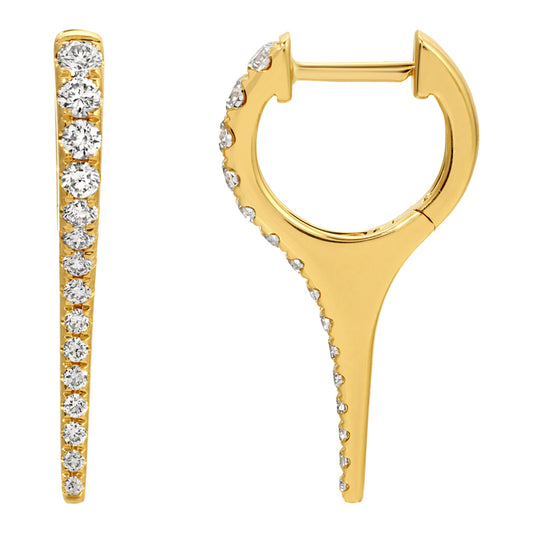 14k Yellow Gold Diamond Spike Huggie Earrings / Medium