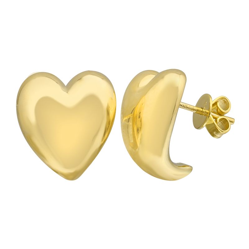 14k Yellow Gold Glossy Puffed Heart Stud Earrings