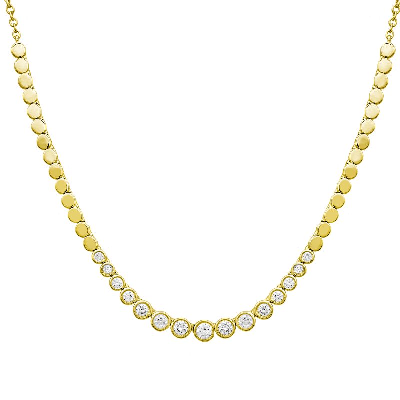 14K Yellow Gold Graduated Bezel Diamond W Gold Disc Chain Necklace
