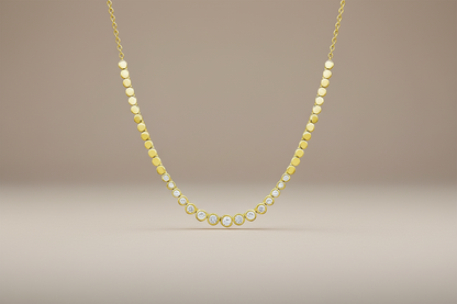 14K Yellow Gold Graduated Bezel Diamond W Gold Disc Chain Necklace