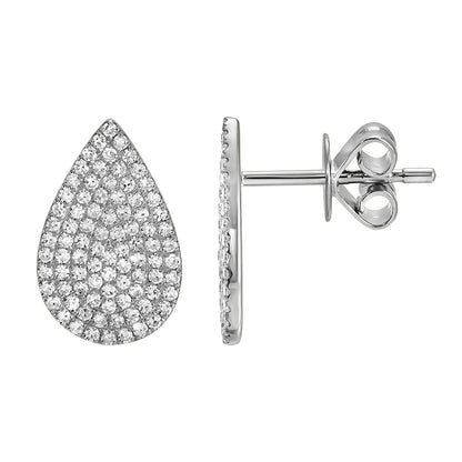 14k Gold Pave Pear Shaped Diamond Stud Earrings