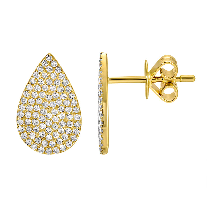14k Gold Pave Pear Shaped Diamond Stud Earrings