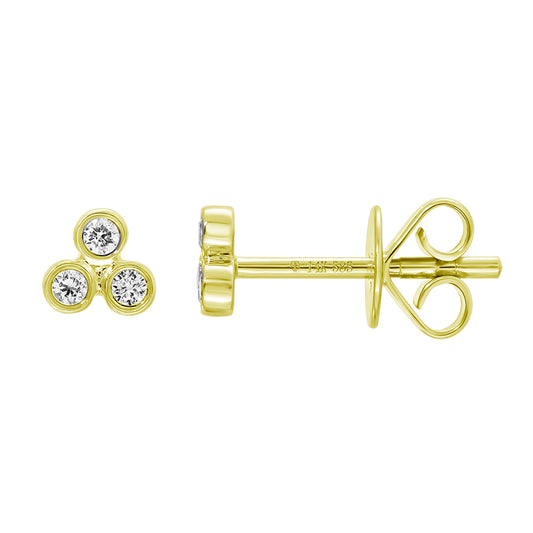 14K Yellow Gold Bezel Set Trio Diamond Stud Earrings