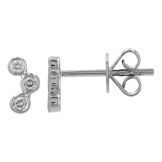 14K White Gold Bezel Set Trio Diamond Stud Earrings