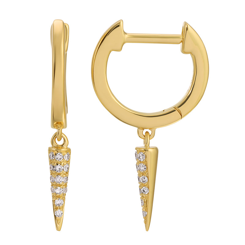14k Yellow Gold Diamond Spike Drop Huggie Earrings (12 mm)