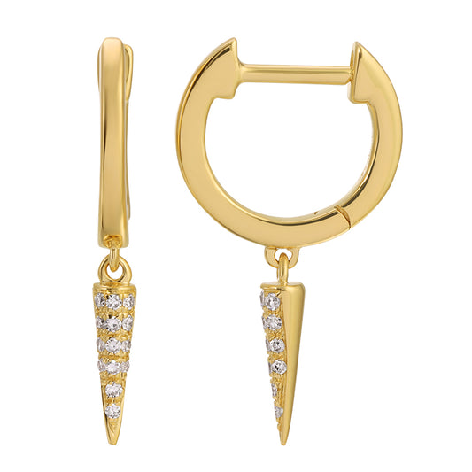 14k Yellow Gold Diamond Spike Drop Huggie Earrings (12 mm)
