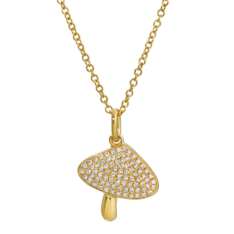 14K Yellow Gold Diamond Mushroom Diamond Necklace