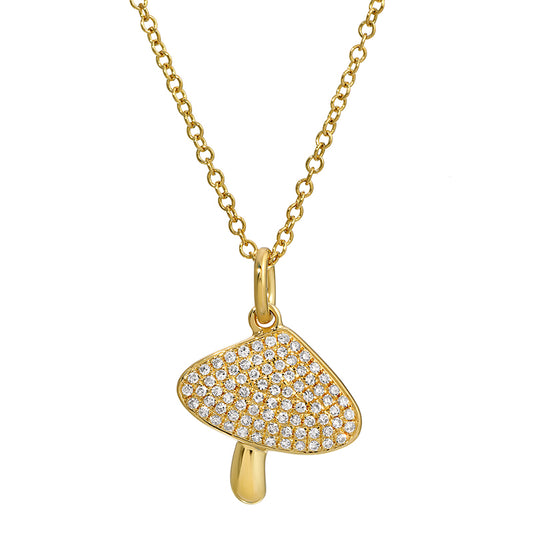 14K Yellow Gold Diamond Mushroom Diamond Necklace
