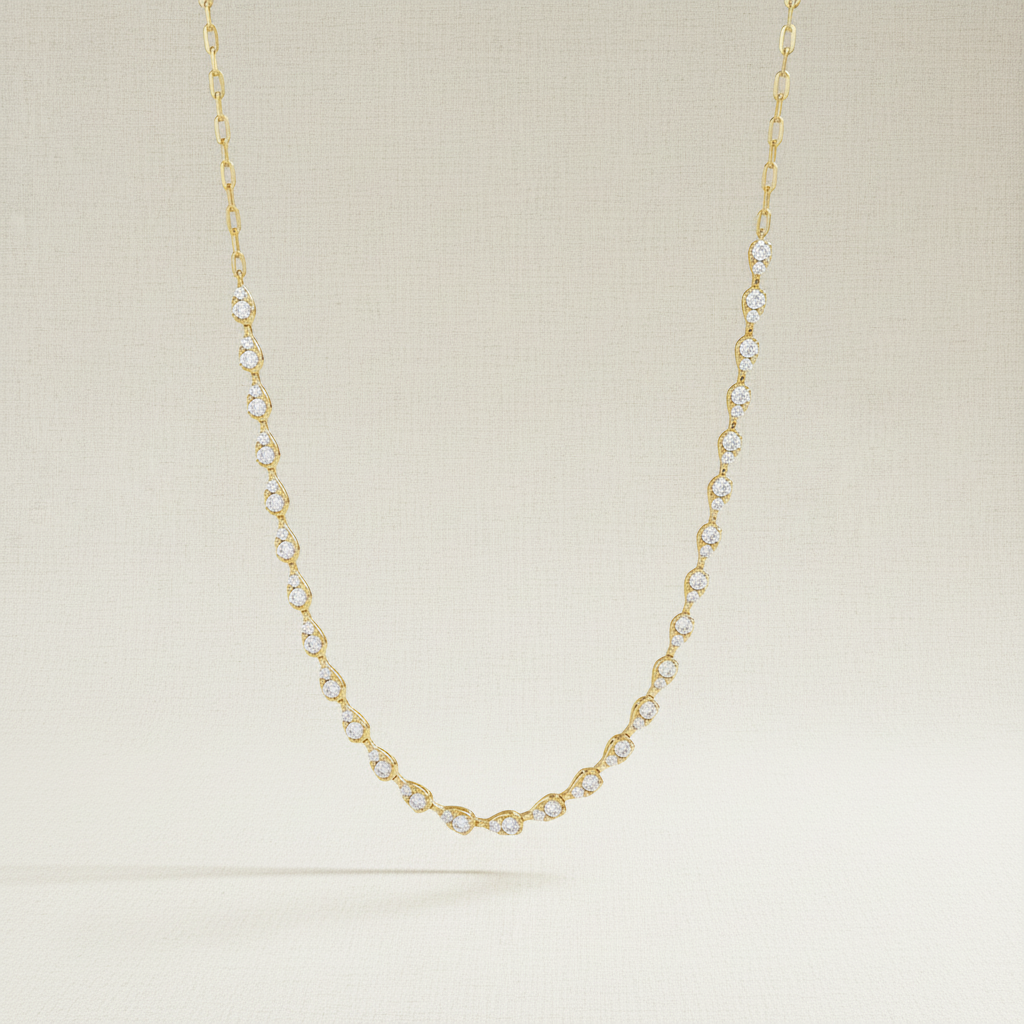 14K Yellow Gold Station Diamond Chain Necklace