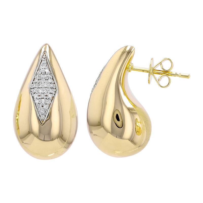 Sculptural Pear Stud Earrings in 14K Gold with Kite Pave Accent