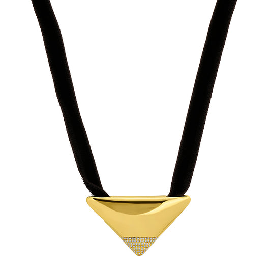14K Golden Triangle Velvet Cord Necklace - 63"
