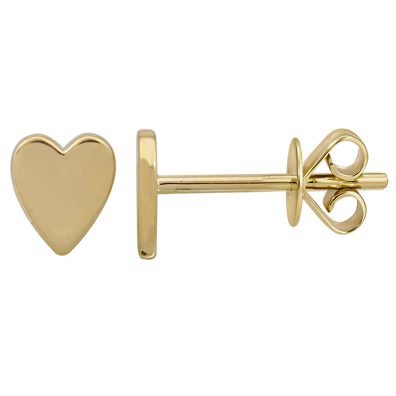 14K Yellow Gold Heart Stud Earrings
