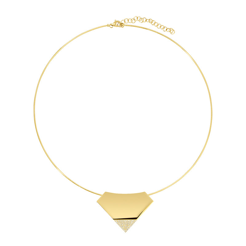 14K Yellow Gold Skinny Omega Chain Diamond Necklace