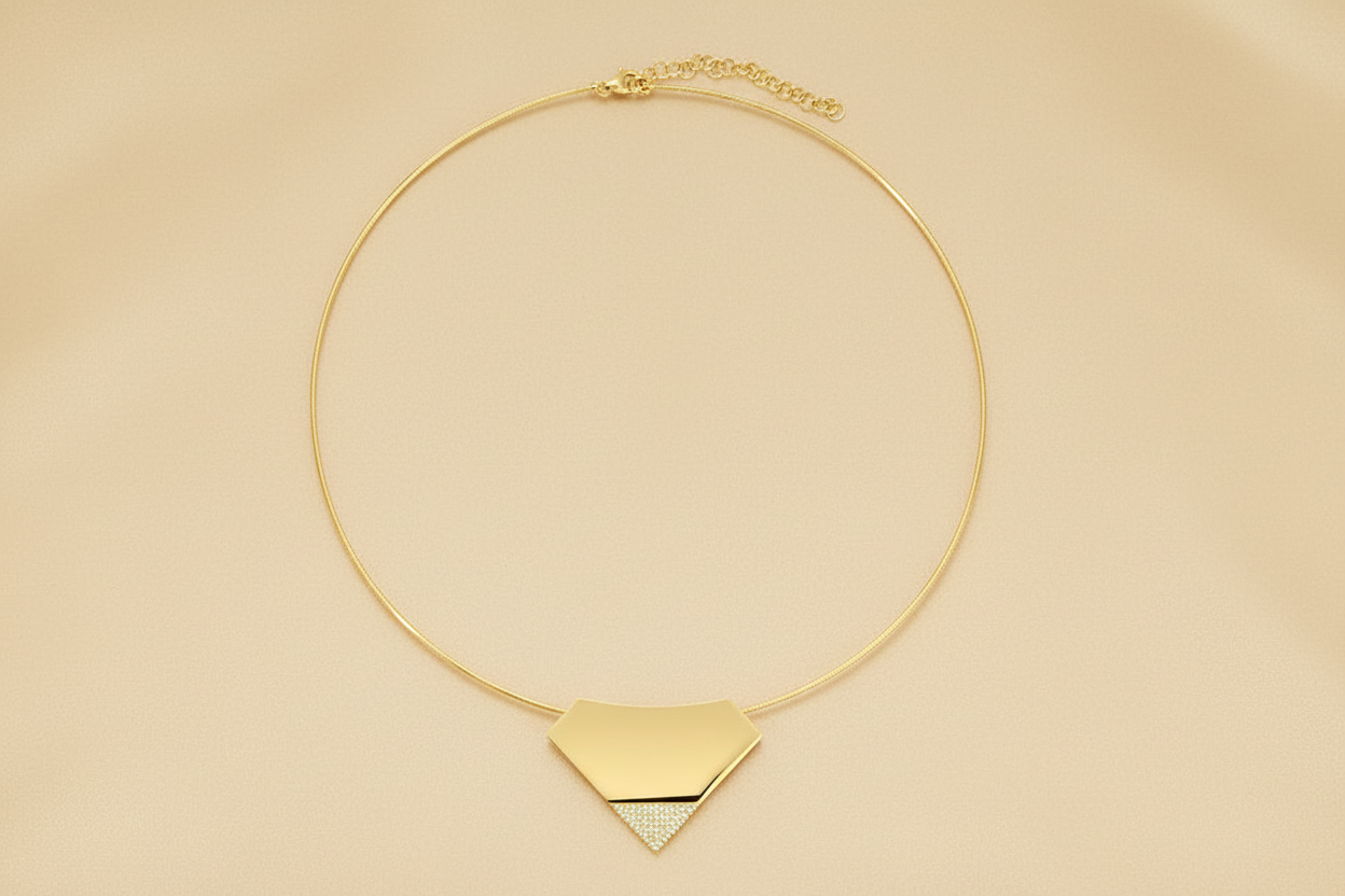 14K Yellow Gold Skinny Omega Chain Diamond Necklace