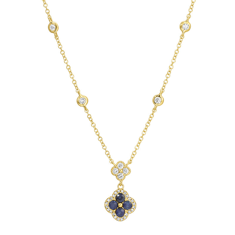 14K Yellow Gold Sapphire Clover Necklace