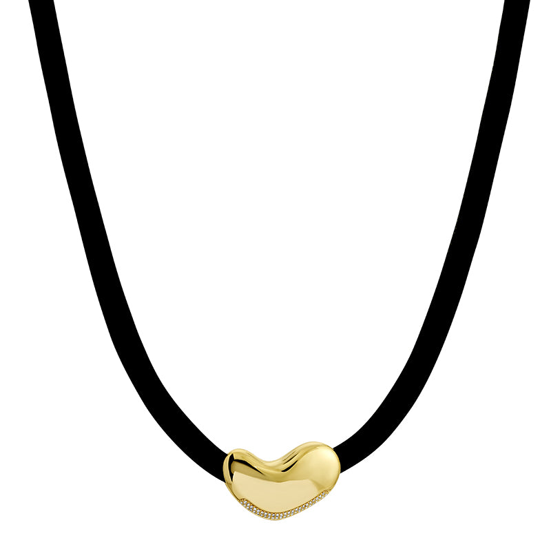 14k Yellow Gold Heart Stone on Velvet Cord Necklace