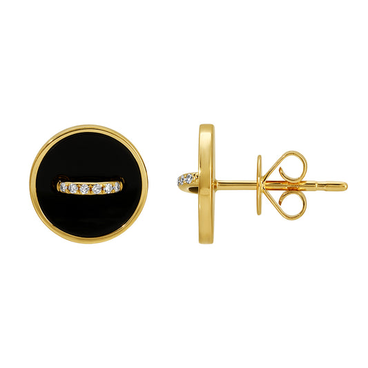 14k Yellow Gold Circle Onyx Stud Earrings