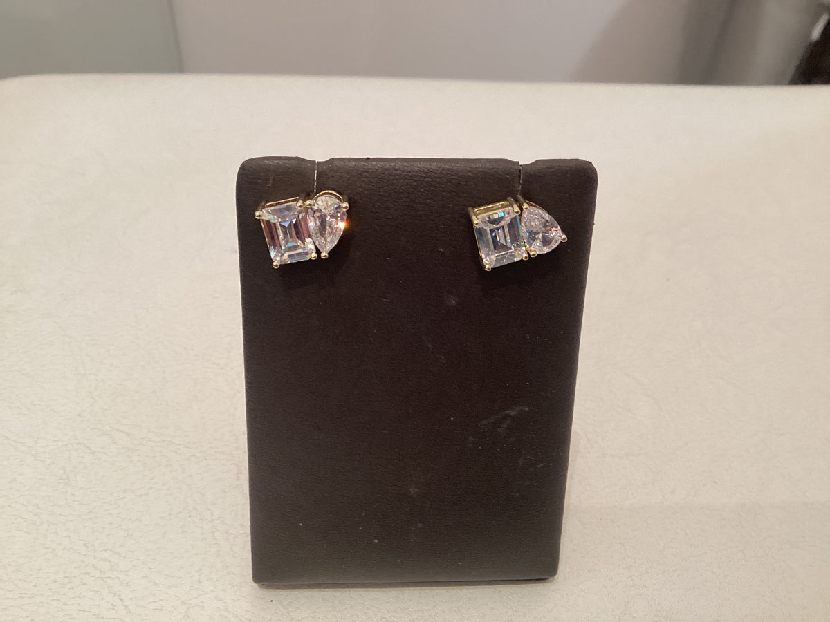 Emerald & Pear CZ Stud Earrings