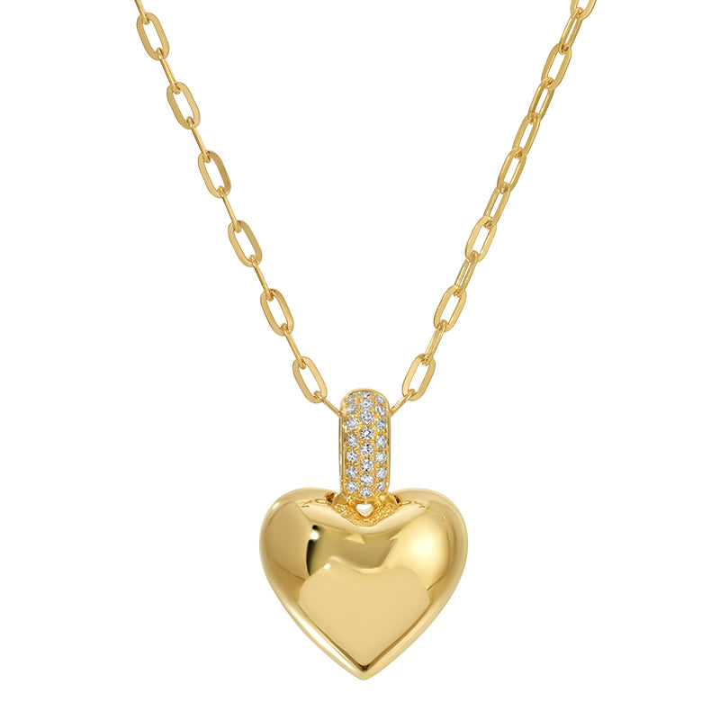 14k Gold + Diamond Puffy Heart Pendant on Link Chain
