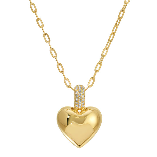14k Gold + Diamond Puffy Heart Pendant on Link Chain
