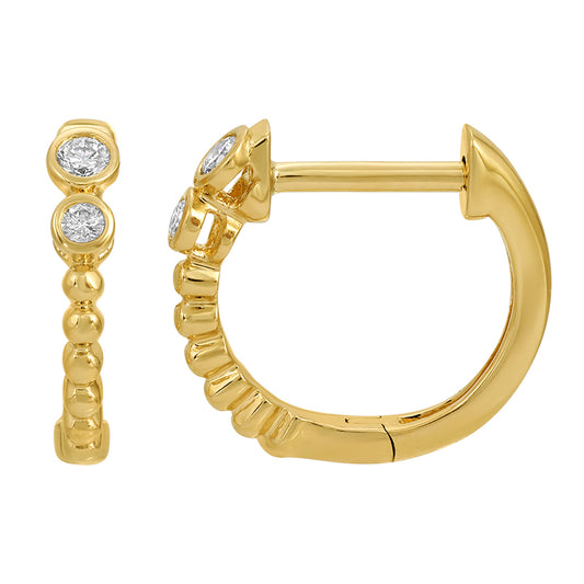 14k Yellow Gold Diamond Huggie Earrings