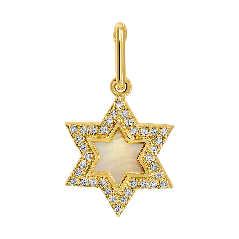 14k Yellow Gold Diamond Mop Star Of David Charm