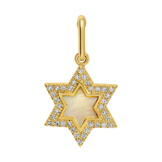 14k Yellow Gold Diamond Mop Star Of David Charm