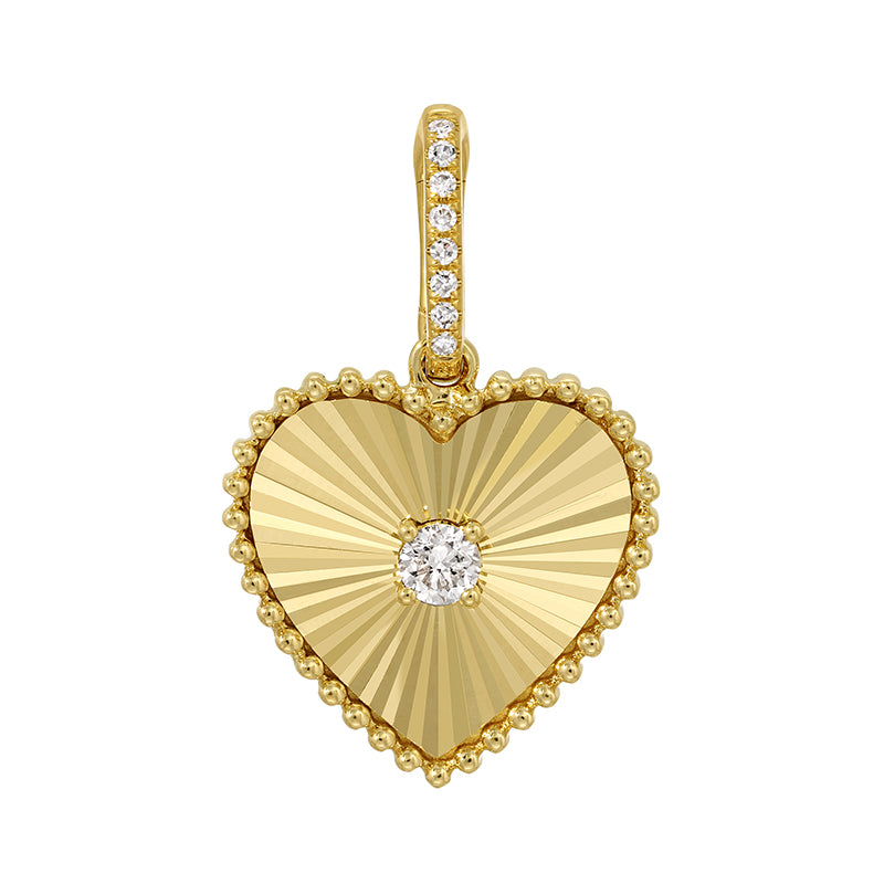 14k Yellow Gold Lines / Fluted Heart Diamond Charm