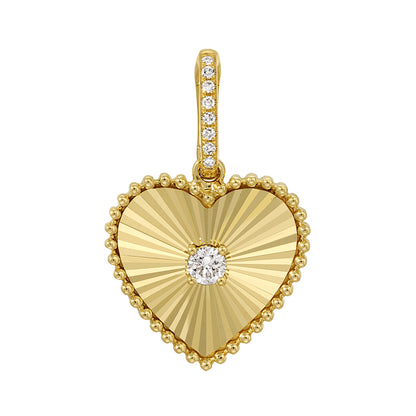 14k Yellow Gold Lines / Fluted Heart Diamond Charm