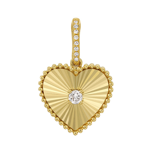 14k Yellow Gold Lines / Fluted Heart Diamond Charm