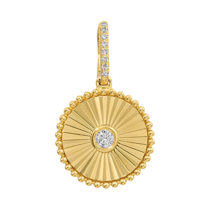 14k Yellow Gold Lines / Fluted Disc Diamond Charm