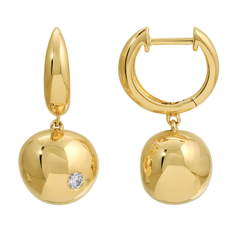 14K Gold Diamond Puffed Orb Drop Earrings