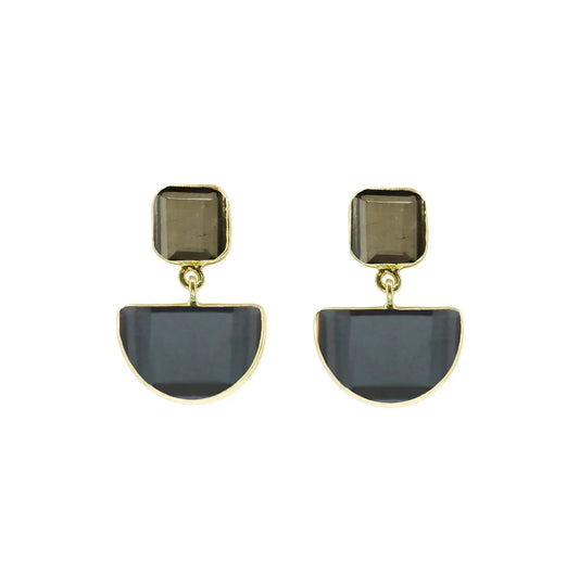 18K yellow gold Plated Square Stone Top & 1 and 2 Round Moonstone Drop Earrings