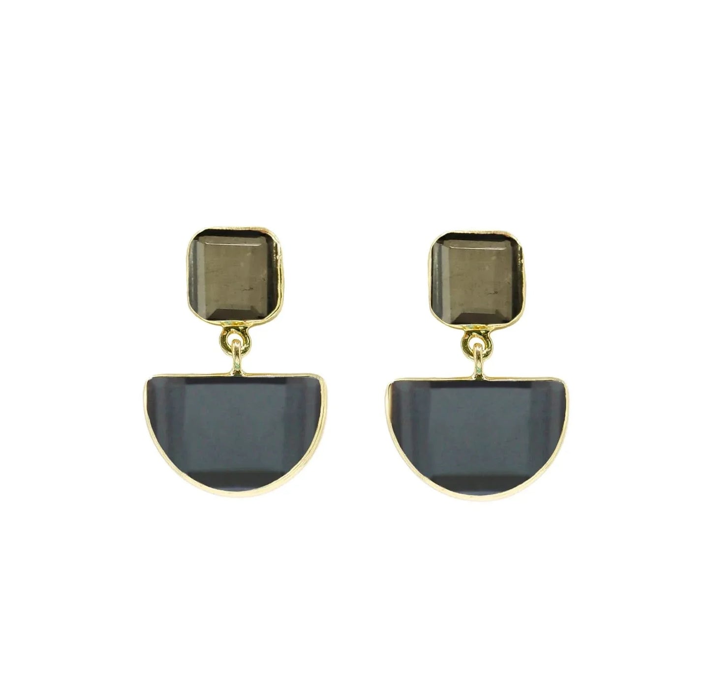 18K YG Plated Square Stone Top & 1/2 Round Moonstone Drop Earrings - Susan Blake Jewelry