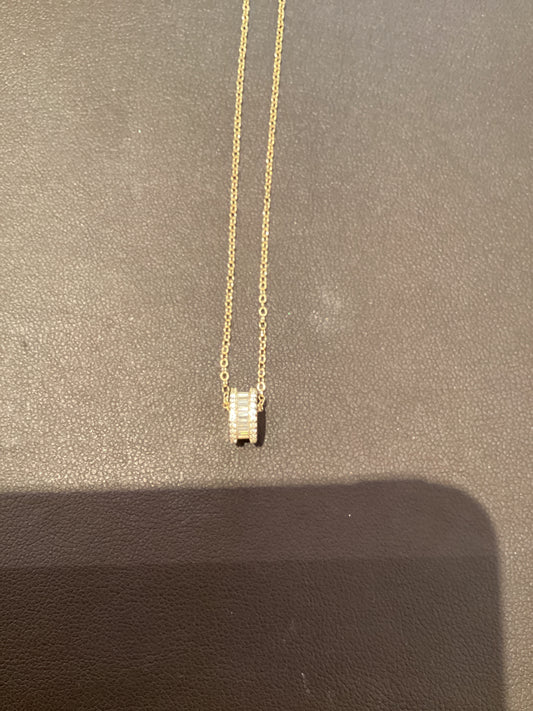 Cz Baguette Rondelle With Cz Edges Necklace