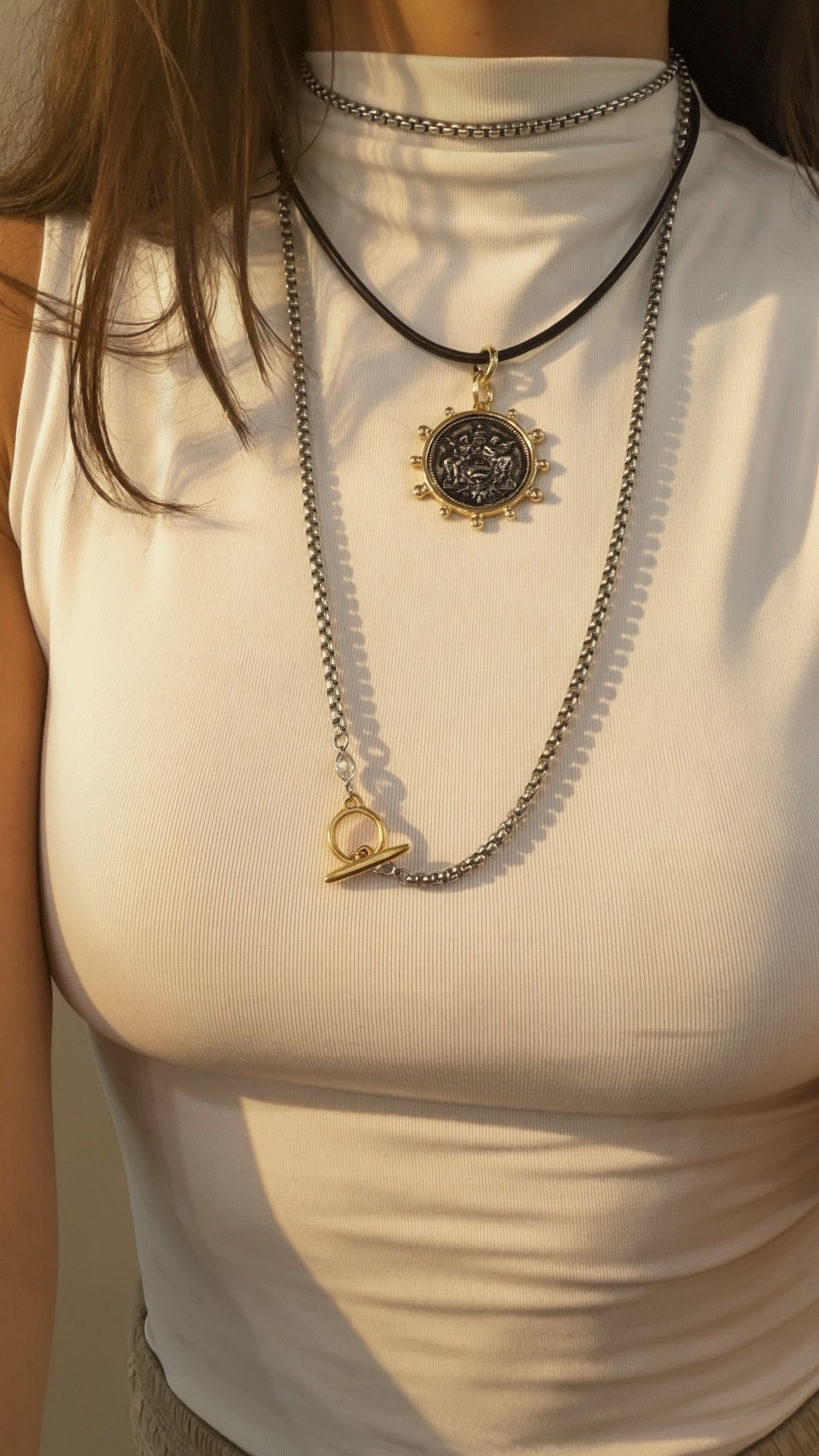 Two-Tone Wrap Toggle Lariat Necklace