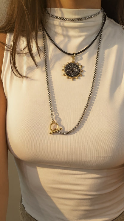 Two-Tone Wrap Toggle Lariat Necklace