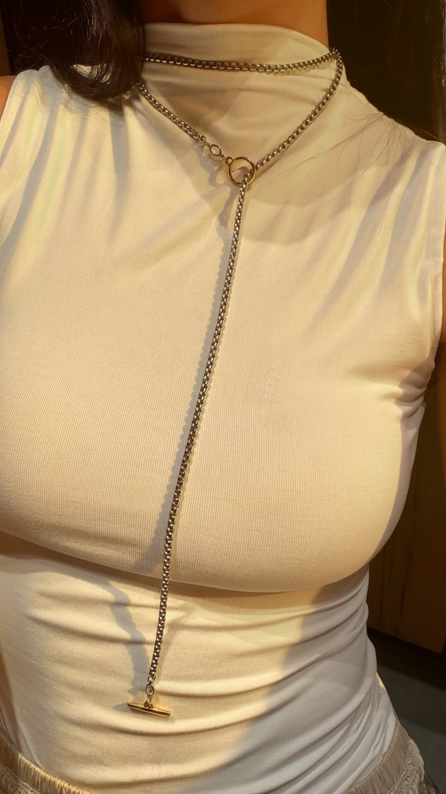 Two-Tone Wrap Toggle Lariat Necklace