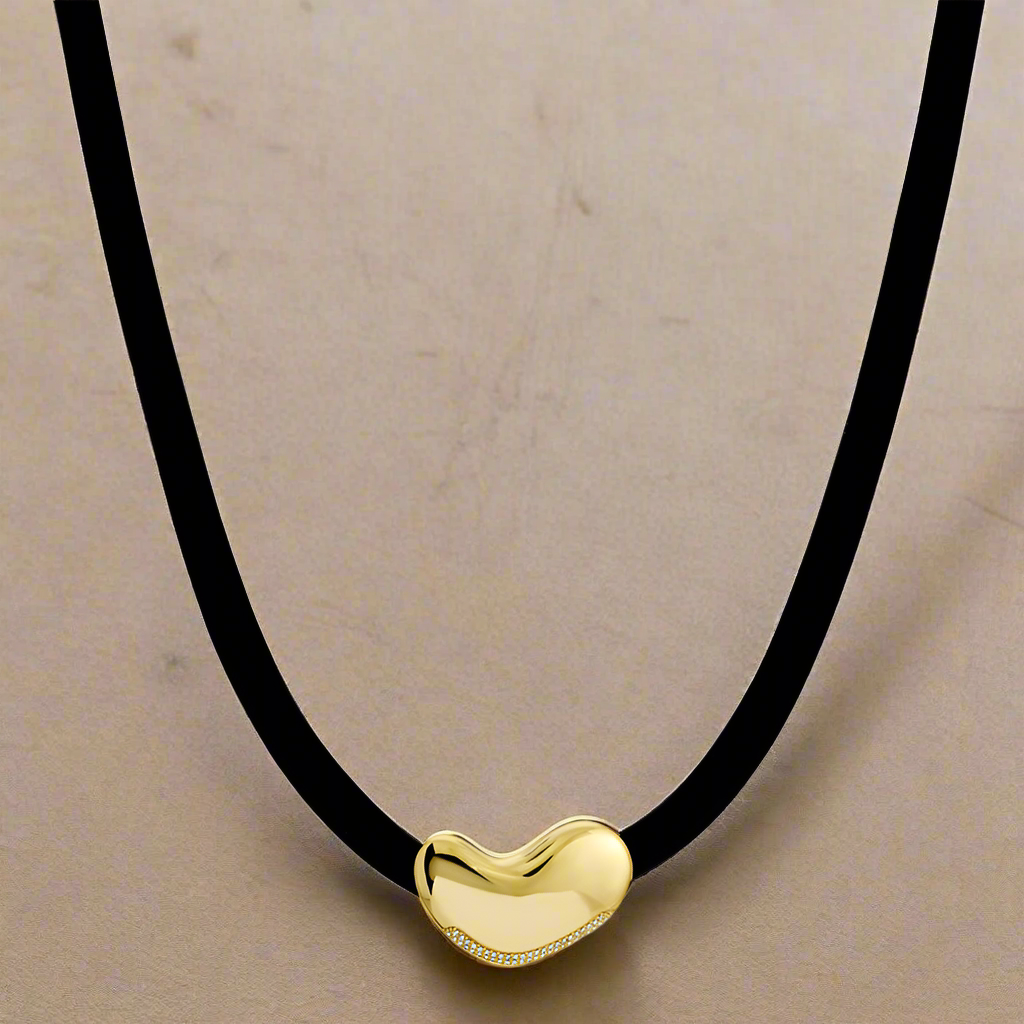 14k Yellow Gold Heart Stone on Velvet Cord Necklace