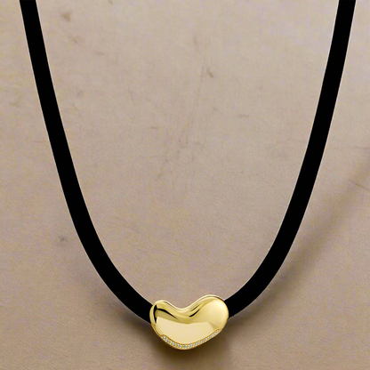14k Yellow Gold Heart Stone on Velvet Cord Necklace