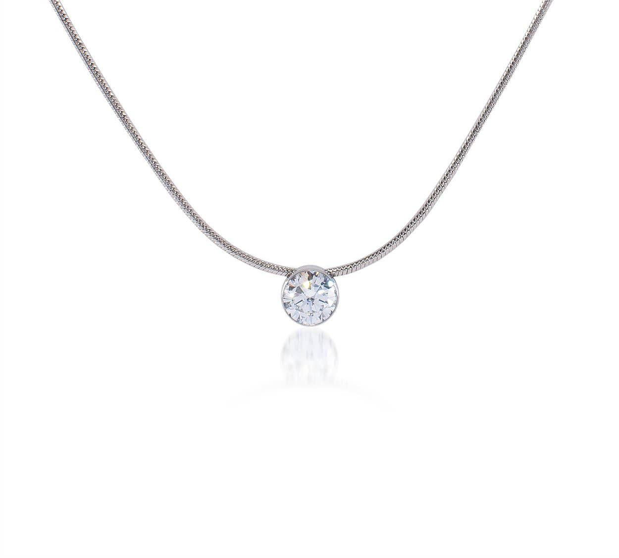 1Ct Solitaire Pendant on Structured Snake Chain