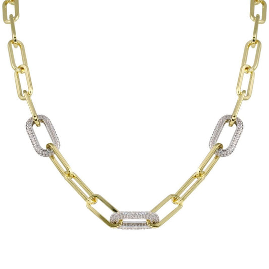 3 Cz Pave Link Paperclip Necklace