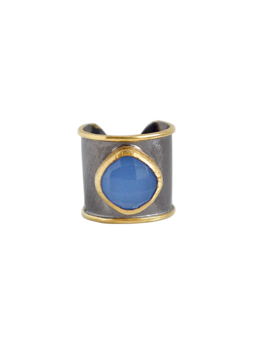 Two-Tone Oxidized Natural Stone Cuff Ring
