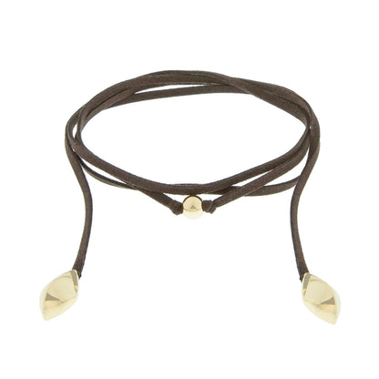 Brown Suede + Gold Wrap Necklace - 53"