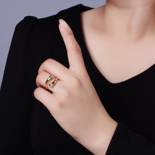 Minimalist Gold Filled Wrapped Adjustable Ring With Clear CZ Stone