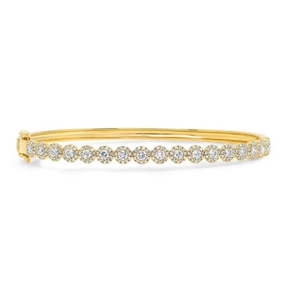 14K Gold Diamond Cluster Bangle Bracelet