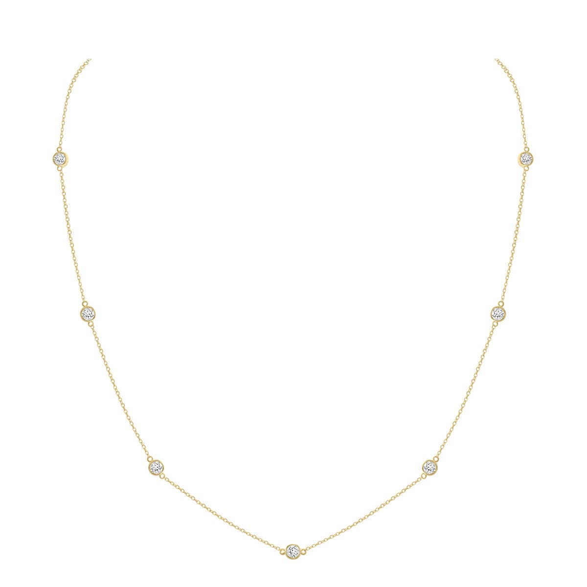 14K Yellow Gold 1.0ctw Lab Diamond Station Necklace Bezel