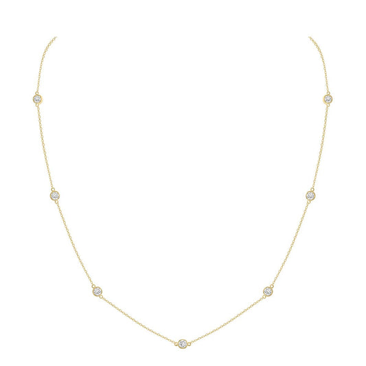 14K Yellow Gold 1.0ctw Lab Diamond Station Necklace Bezel