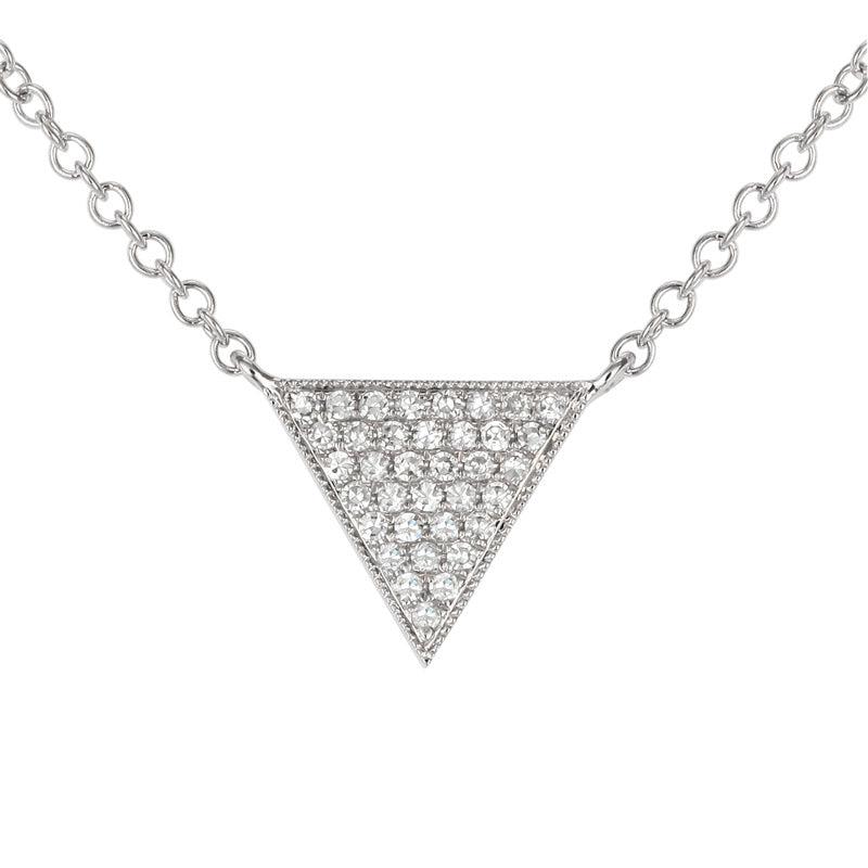 14K White Gold Diamond Triangle Necklace