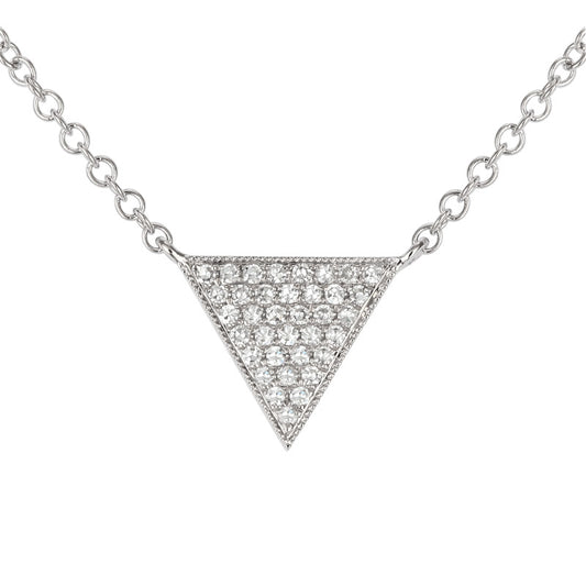 14K White Gold Diamond Triangle Necklace